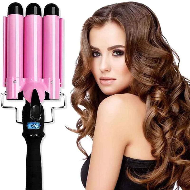 3 Barrel Hair Curling Iron Wand With LCD Temperature Display