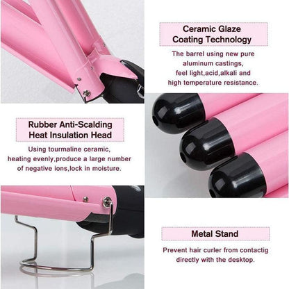 3 Barrel Hair Curling Iron Wand With LCD Temperature Display