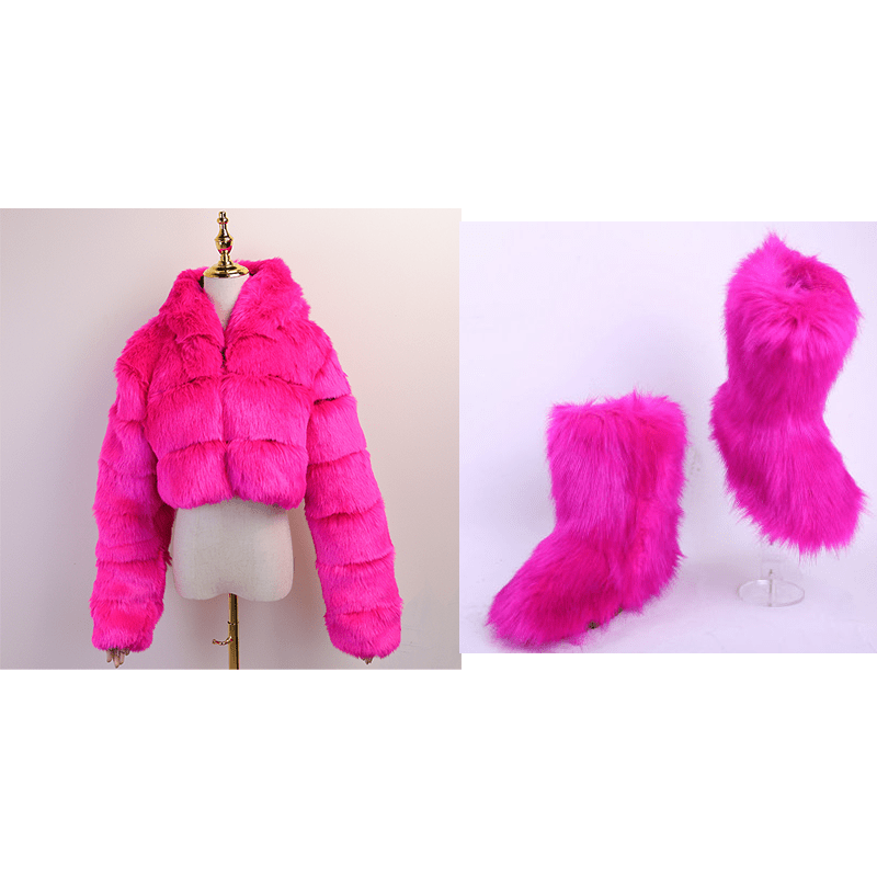 2021 Winter fashion designer lady girls sets furry women shoes snow women's boots with matching fur jacket coat