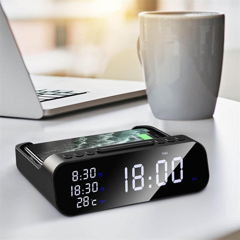 15W Three-in-one Wireless Charger Temperature Tester Multi Alarm Clock Fast Charging Mobile Phone Usb Charger Charging Station