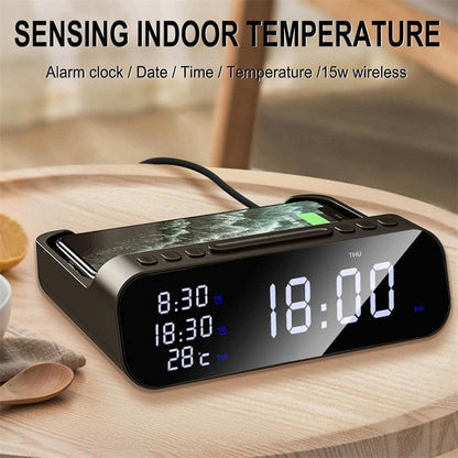 15W Three-in-one Wireless Charger Temperature Tester Multi Alarm Clock Fast Charging Mobile Phone Usb Charger Charging Station