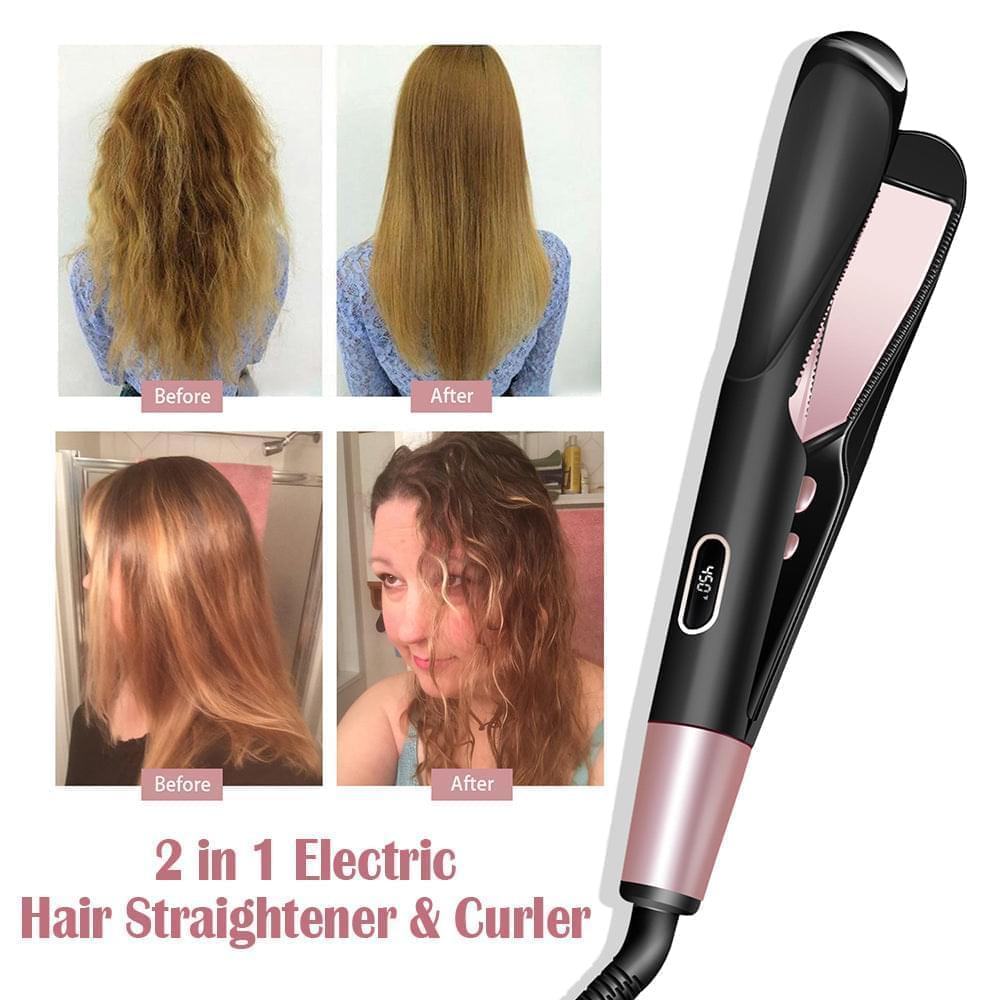 2 in 1 Electric Hair Straightener Ceramic Curling Wand Iron Curler