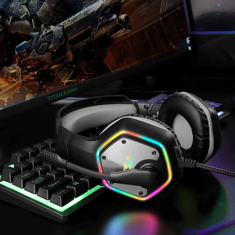 7.1 Surround Sound Gaming Headset with Noise Canceling Mic & RGB Light - USB Plugged-In