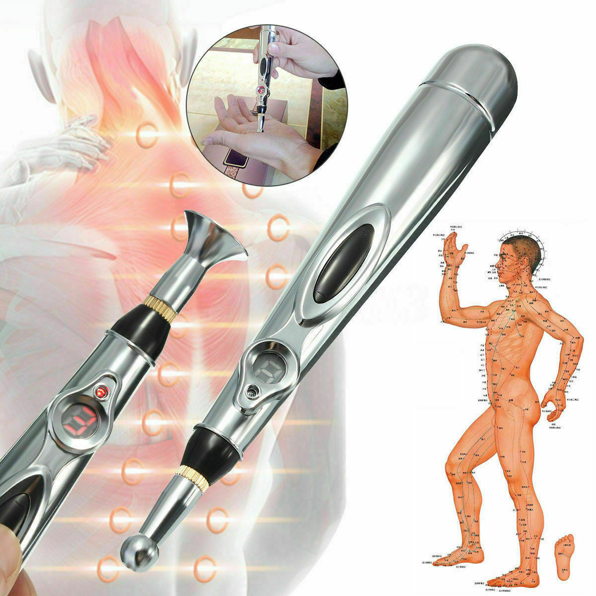 9 Gears Electronic Acupuncture Pen Pain Relif Therapy Massage Pen Meridian Health Care Neck Massage Body Relax Therapy Acupuncture Electronic Pen Meridian Energy Heal Massage Pain Relief