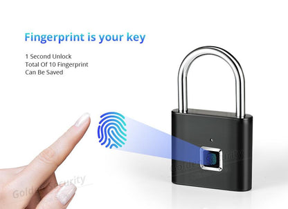 Golden Security Keyless USB Rechargeable Door Lock Fingerprint Smart Padlock Quick Unlock Zinc alloy Metal Self Developing Chip