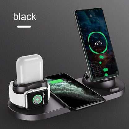 6 in 1 Wireless Charger Dock Station for iPhone/Android/Type-C USB Phones 10W Qi Fast Charging