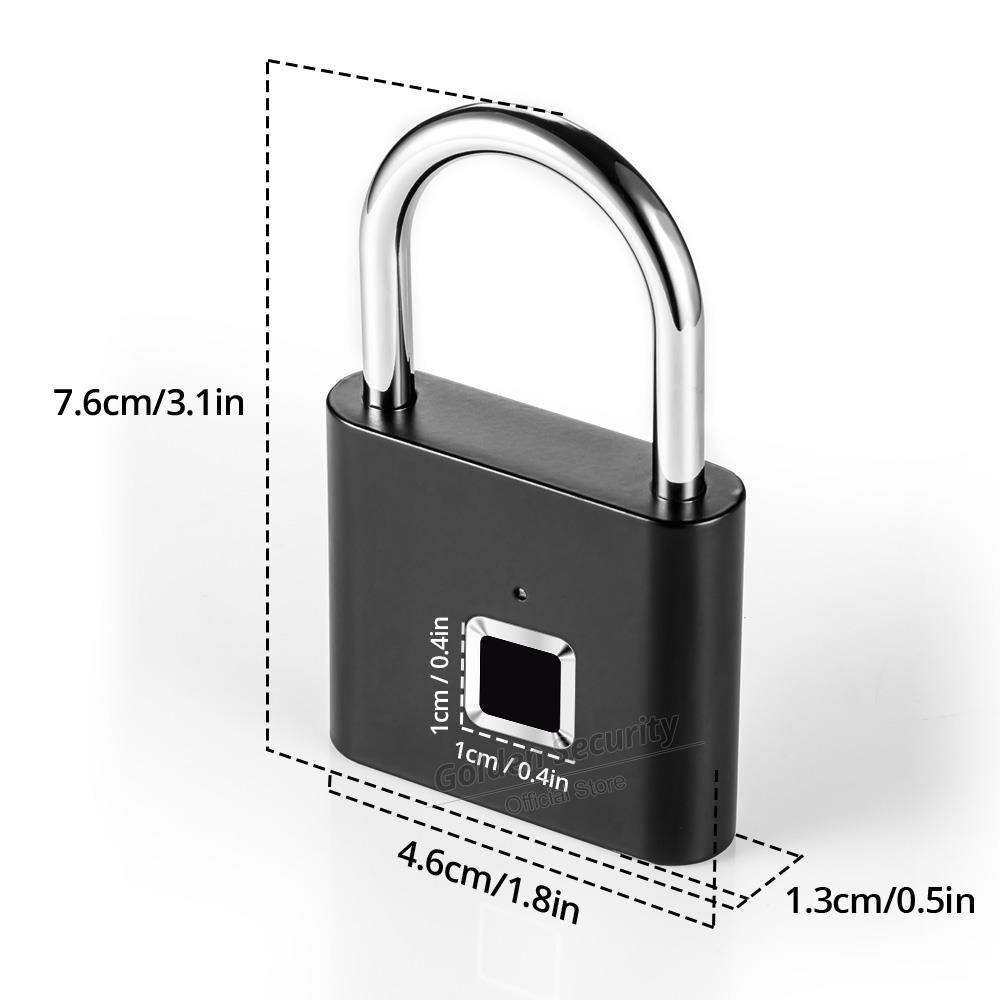 Golden Security Keyless USB Rechargeable Door Lock Fingerprint Smart Padlock Quick Unlock Zinc alloy Metal Self Developing Chip