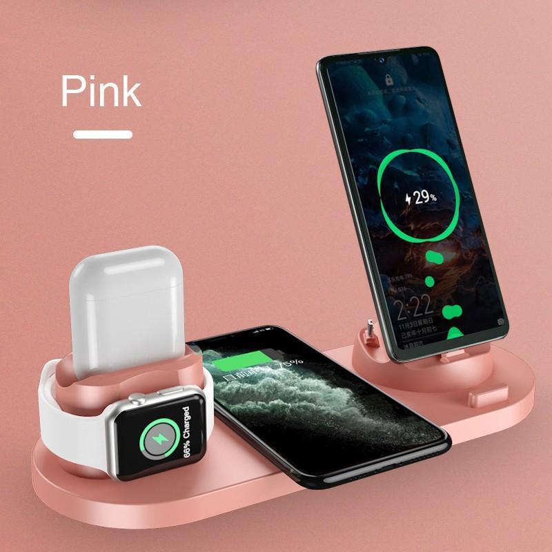 6 in 1 Wireless Charger Dock Station for iPhone/Android/Type-C USB Phones 10W Qi Fast Charging