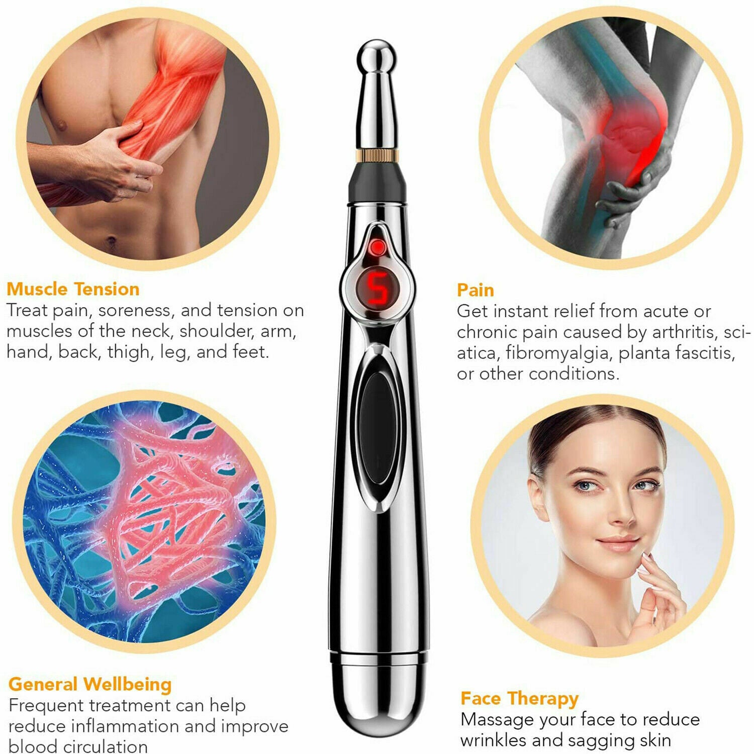 9 Gears Electronic Acupuncture Pen Pain Relif Therapy Massage Pen Meridian Health Care Neck Massage Body Relax Therapy Acupuncture Electronic Pen Meridian Energy Heal Massage Pain Relief