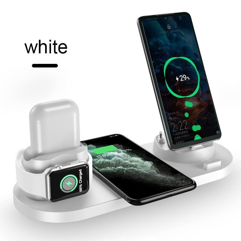 6 in 1 Wireless Charger Dock Station for iPhone/Android/Type-C USB Phones 10W Qi Fast Charging