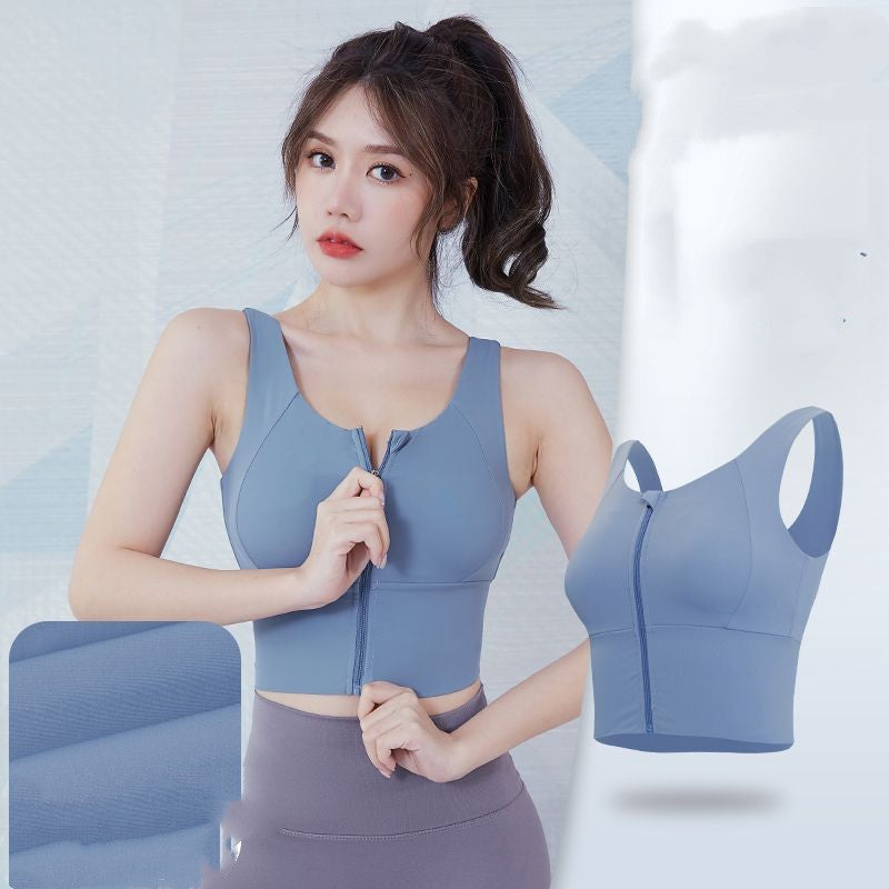 Front Zipper Sports Bra Women's Back Shockproof