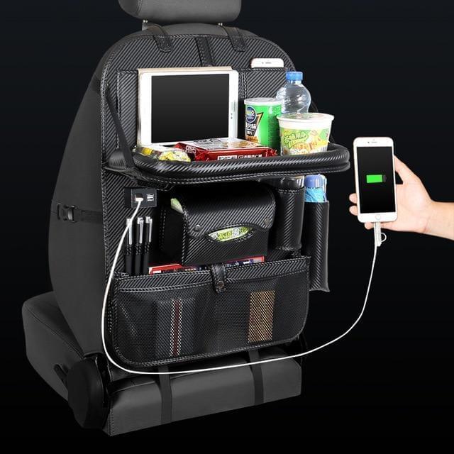 4 USB Charger Phone Pad Chair Storage Car Back Seat Bag Folding Table Organizer Bags Pocket Box Travel Stowing Tidying