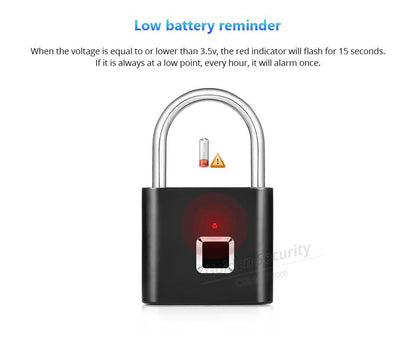 Golden Security Keyless USB Rechargeable Door Lock Fingerprint Smart Padlock Quick Unlock Zinc alloy Metal Self Developing Chip