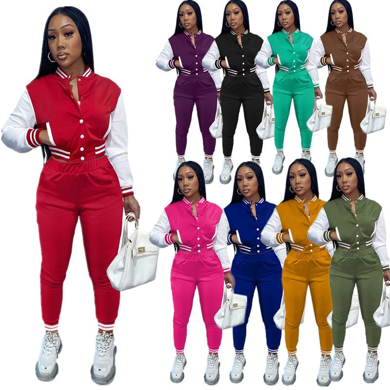 Spring Fall Crop Jogging Tracksuit Women Varsiti Jacket Sets Baseball Sweatsuit Vasiti Jacket Two Piece Set Tracksuit For Women