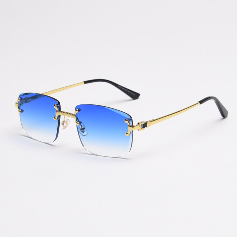 HBK gradient lens metal sunglasses rimless square blue uv400 high quality brown women sun glasses for men 2022 frameless