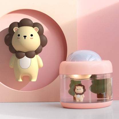 Rechargeable Night Light Star Projection Lamp Diver Cute Lion Air Humidifier Aroma Diffuser for Baby Bedroom Office Car Kid Gift