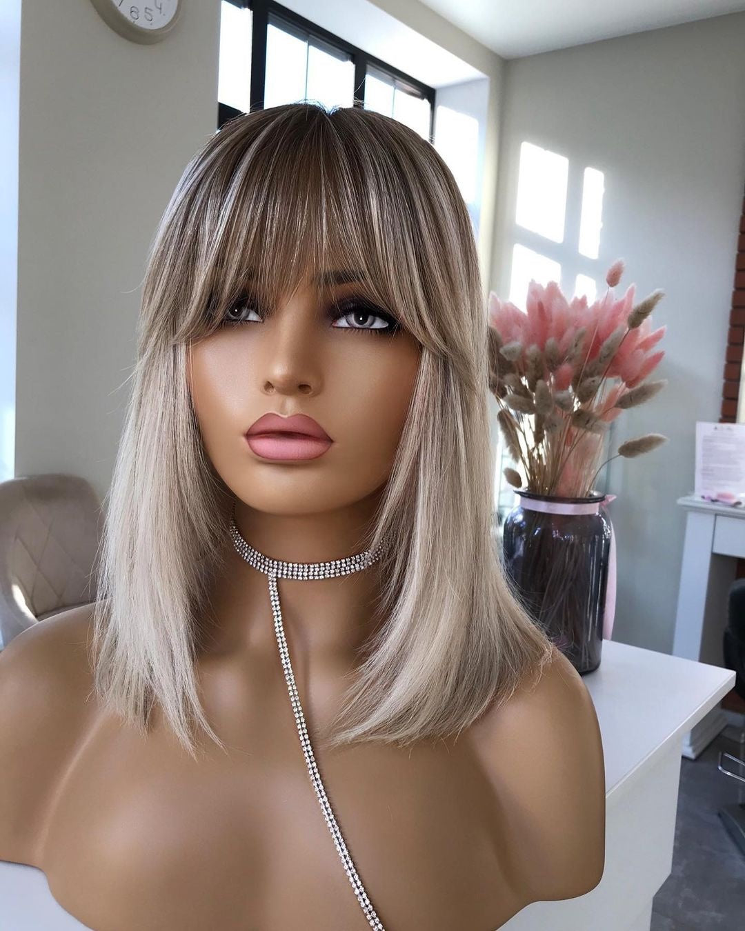 New Arrival 613 Highlight Color Natural Straight Bob Wigs With Bangs Peruvian Hair Wig