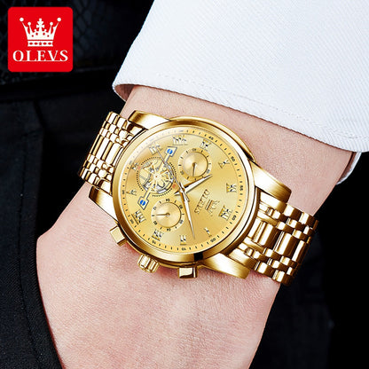 OLEVS 2859 Fashion Business men quartz watch tourbillon logo design multi-time zone steel watch Luxury Quartz Wristwatch