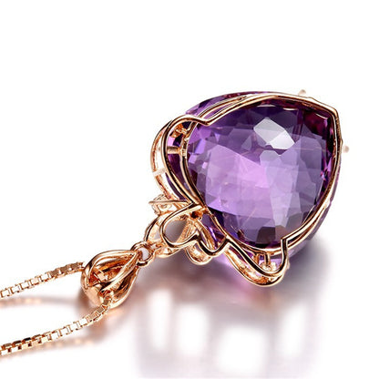 Drop shipping 14K rose gold color necklace purple heart pendant female gemstone chain jewelry clavicle chalcedony peridot