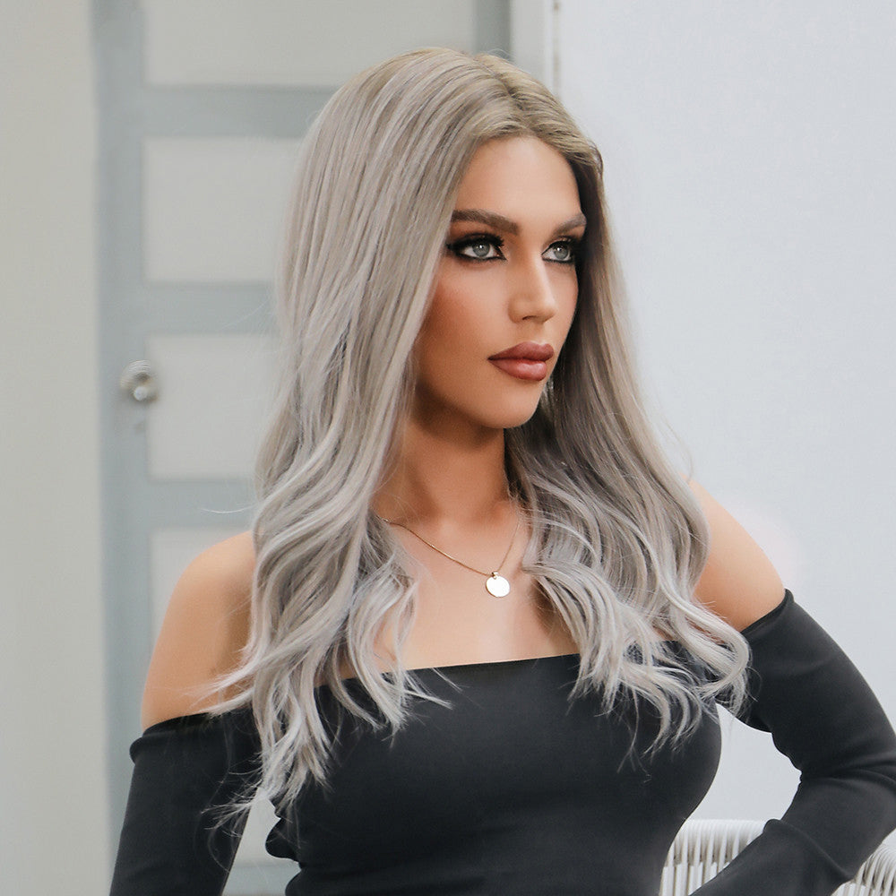 HAIRCUBE Wigs Factory Ombre Grey Long Wavy Synthetic Lace Part Hair Wigs For Women Heat Resistant Fiber Daily Use wigs supplier
