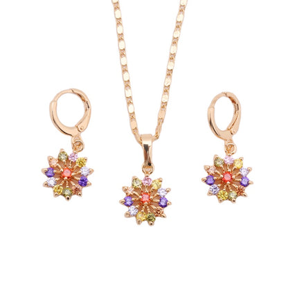 HD jewelry fashion flower 18k gold plated necklace pendant earring jewelry set for women