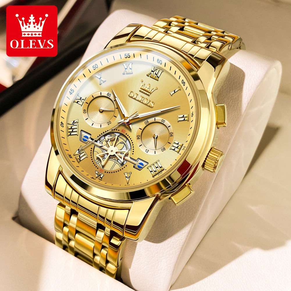 OLEVS 2859 Fashion Business men quartz watch tourbillon logo design multi-time zone steel watch Luxury Quartz Wristwatch