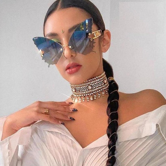 THREE HIPPOS 2020 new arrivals Big Butterfly shaped sunglasses metal framework Rimless Shades Colorful party Sun Glasses