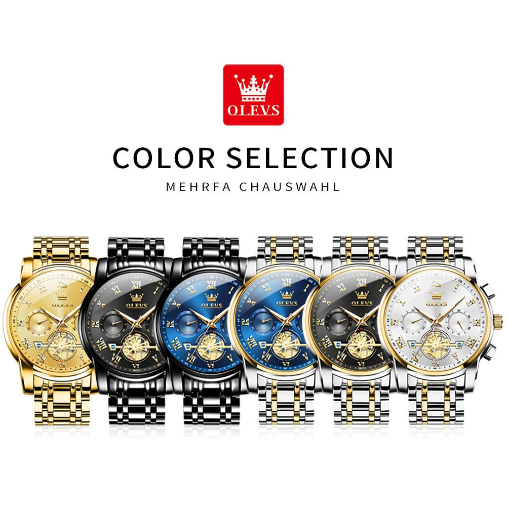 OLEVS 2859 Fashion Business men quartz watch tourbillon logo design multi-time zone steel watch Luxury Quartz Wristwatch