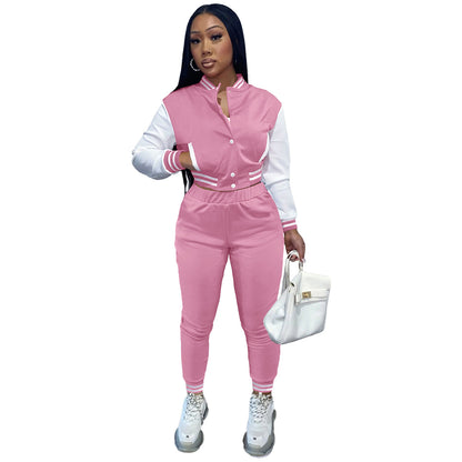 Spring Fall Crop Jogging Tracksuit Women Varsiti Jacket Sets Baseball Sweatsuit Vasiti Jacket Two Piece Set Tracksuit For Women