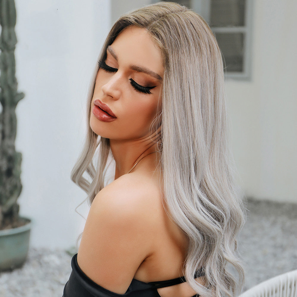 HAIRCUBE Wigs Factory Ombre Grey Long Wavy Synthetic Lace Part Hair Wigs For Women Heat Resistant Fiber Daily Use wigs supplier