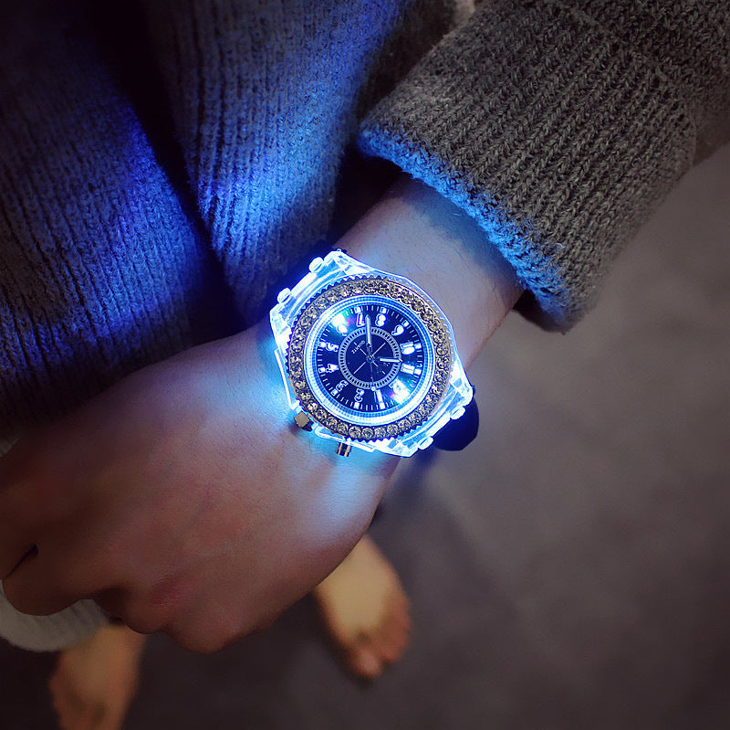 Luminous Personality Rhinestone Led Fashion Quartz Watches Couple Watch