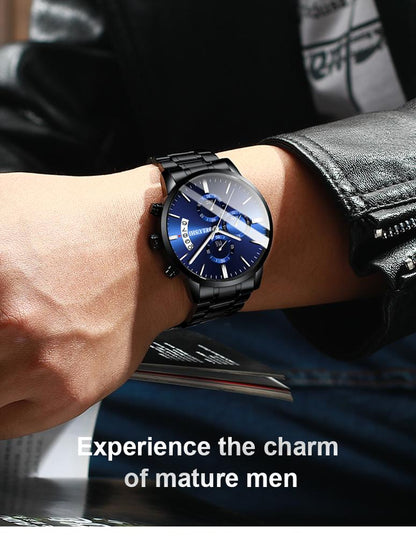 stainless steel luxury leather waterproof quartz oem brand hands wristwatches custom logo wrist mens watch