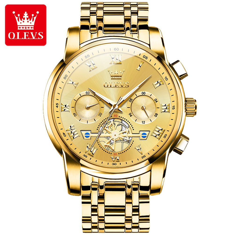 OLEVS 2859 Fashion Business men quartz watch tourbillon logo design multi-time zone steel watch Luxury Quartz Wristwatch