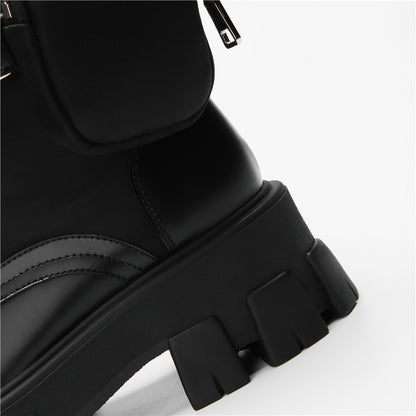 Dropshipping Custom Logo Luxury Designer Boots with Pocket Shoes Black Women's Ankle Leather Boots for Ladies