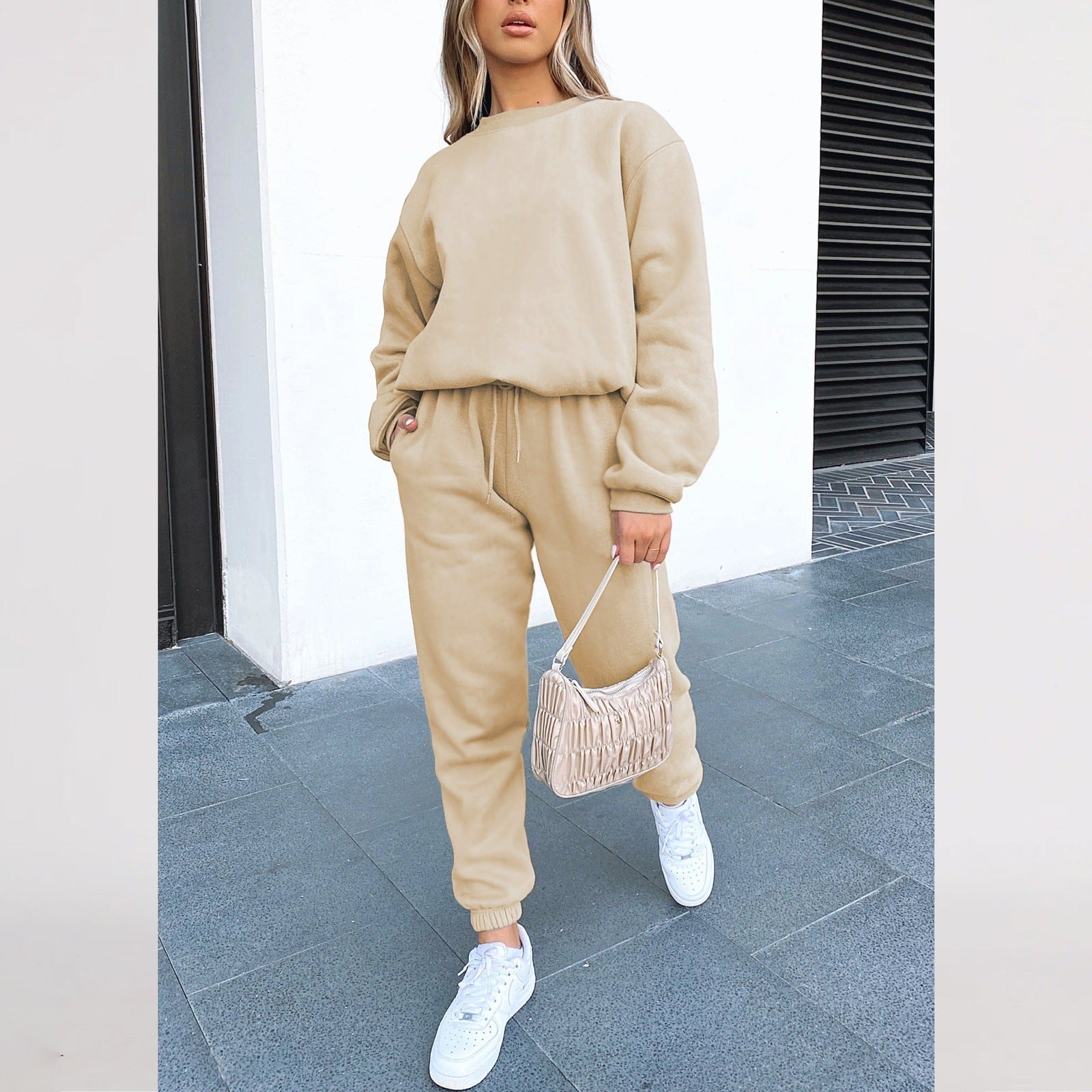 Dropshipping Women Clothing Vendor Wholesale Blank Brown Private Label Fleece Sweat Suits Set 2021