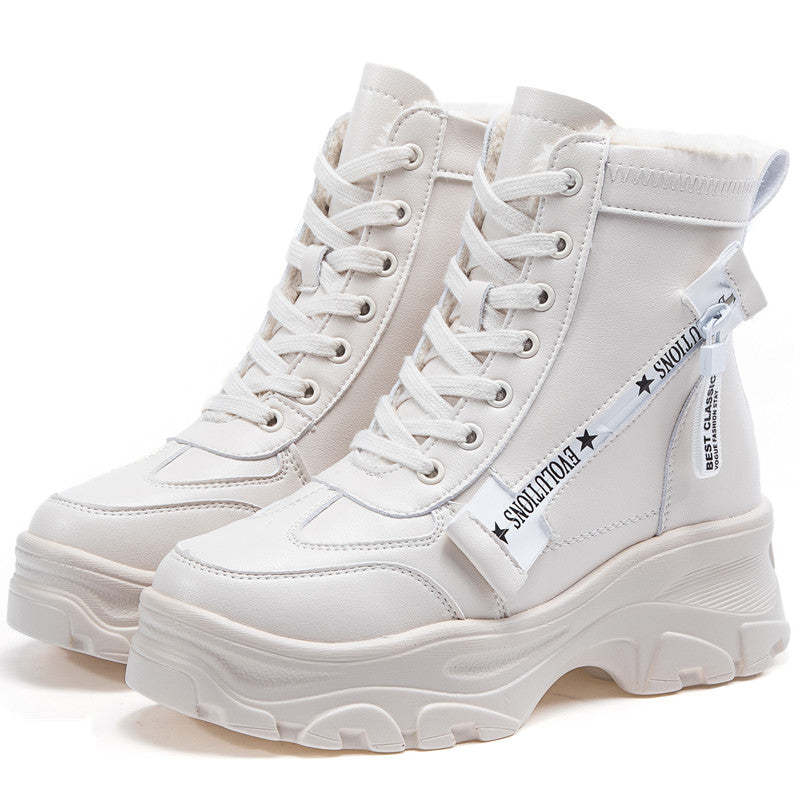 Dropshipping Custom logo Leather Women's Chunky Boots Winter Thick Fur Warm Women Platform Sneakers 2021 Fashion Combat Fashion