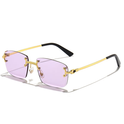 HBK gradient lens metal sunglasses rimless square blue uv400 high quality brown women sun glasses for men 2022 frameless