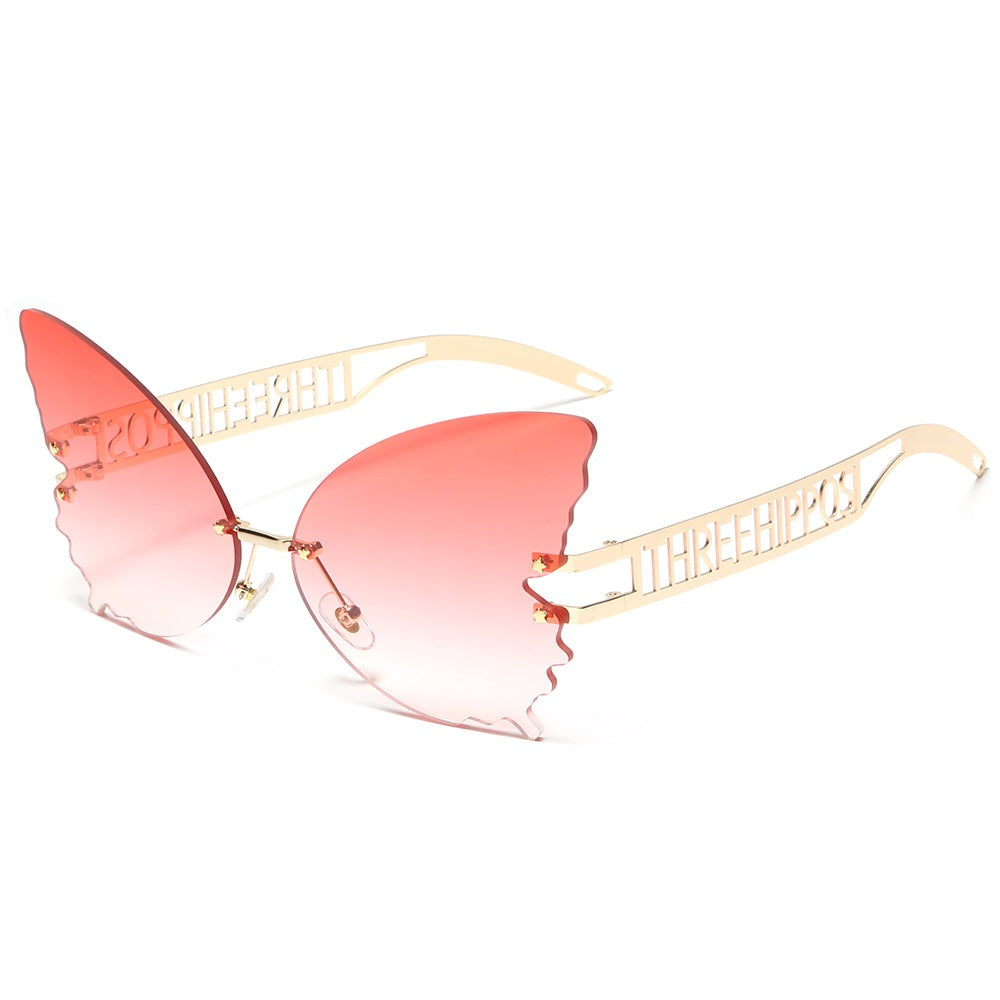 THREE HIPPOS 2020 new arrivals Big Butterfly shaped sunglasses metal framework Rimless Shades Colorful party Sun Glasses