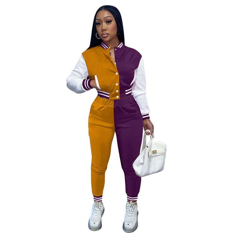 Spring Fall Crop Jogging Tracksuit Women Varsiti Jacket Sets Baseball Sweatsuit Vasiti Jacket Two Piece Set Tracksuit For Women