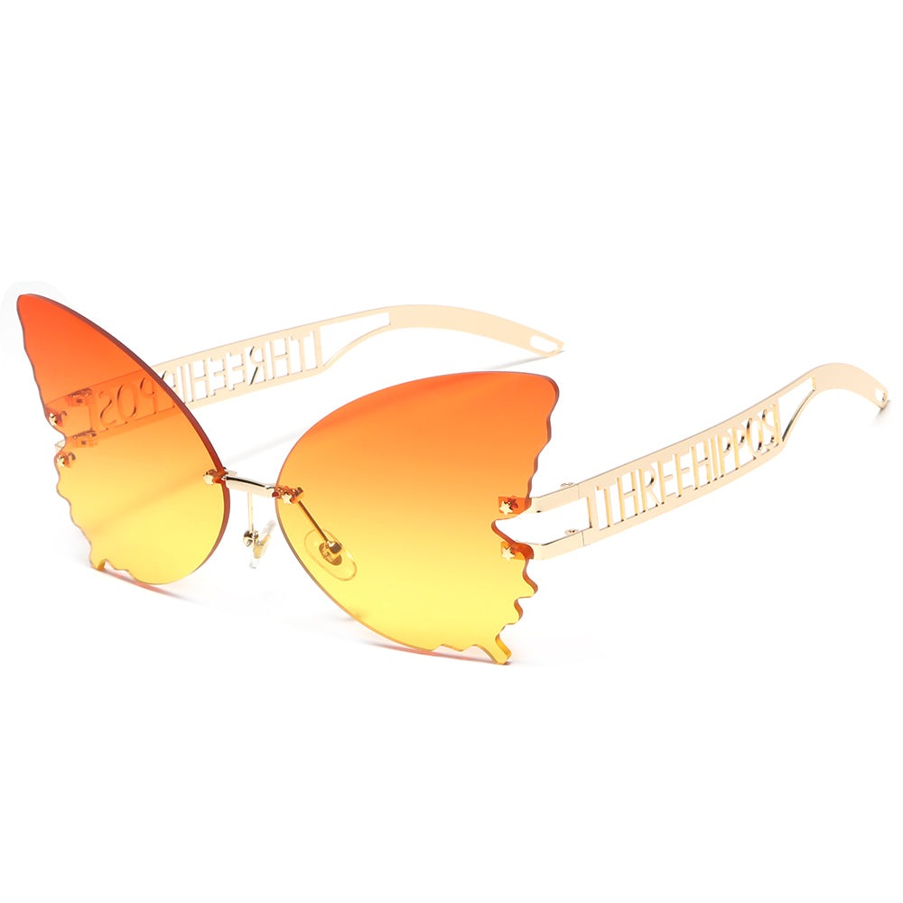 THREE HIPPOS 2020 new arrivals Big Butterfly shaped sunglasses metal framework Rimless Shades Colorful party Sun Glasses