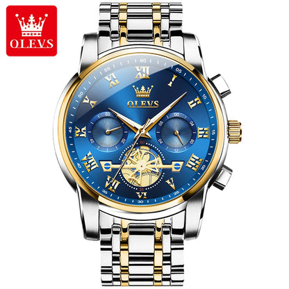 OLEVS 2859 Fashion Business men quartz watch tourbillon logo design multi-time zone steel watch Luxury Quartz Wristwatch