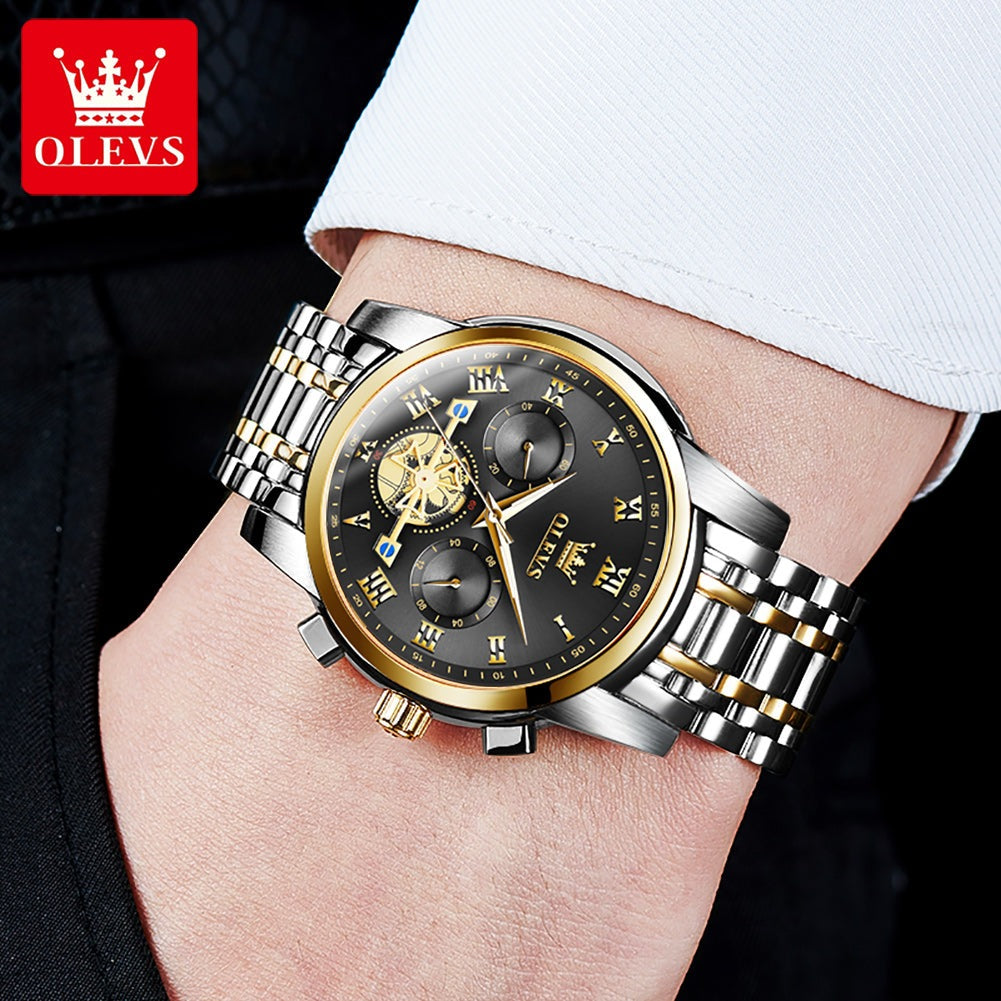 OLEVS 2859 Fashion Business men quartz watch tourbillon logo design multi-time zone steel watch Luxury Quartz Wristwatch