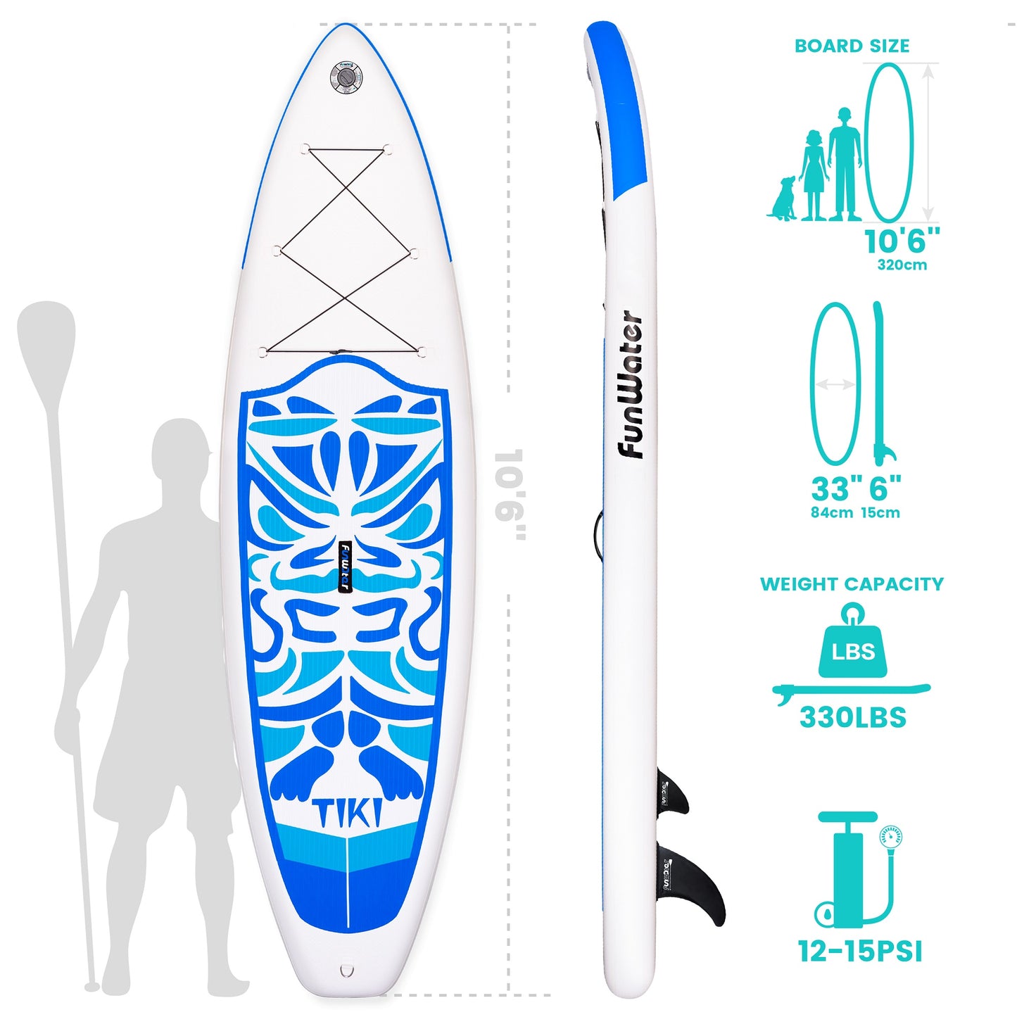 FUNWATER Dropshipping OEM blue inflatable stand up paddle sup surf board surfboard fins soft boards surf stand up paddleboard