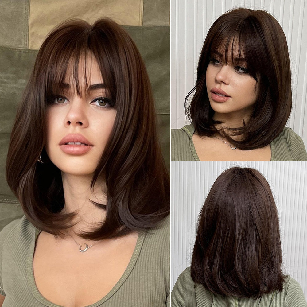 Lovely Ladies Hair Wigs Sale Online Sewing Machine Synthetic Short Curly Bob Wigs With Bangs For Women