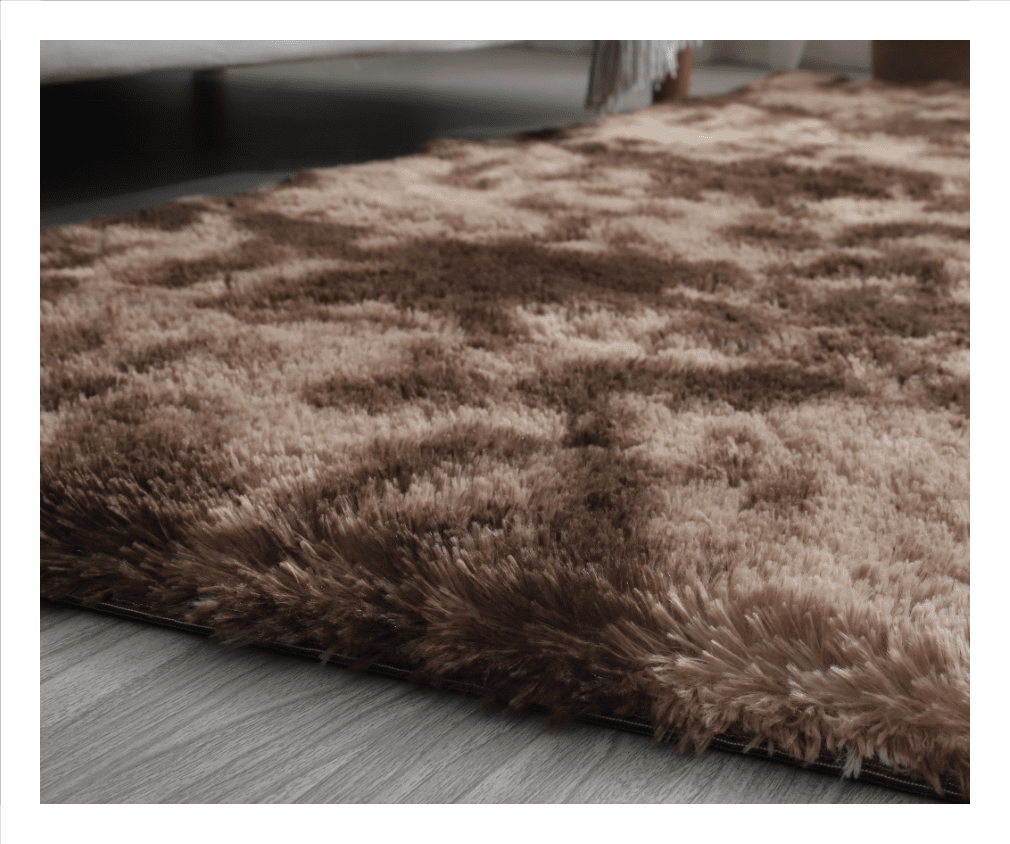 brown tie-dye plush soft living room sofa relax shaggy rug carpet