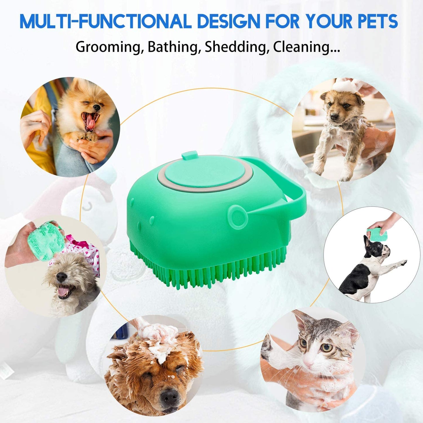 Portable Shower Massage Silicone Rubber Dog Brush, Cleaning Washing Pet Bathing Tool Dog Bath