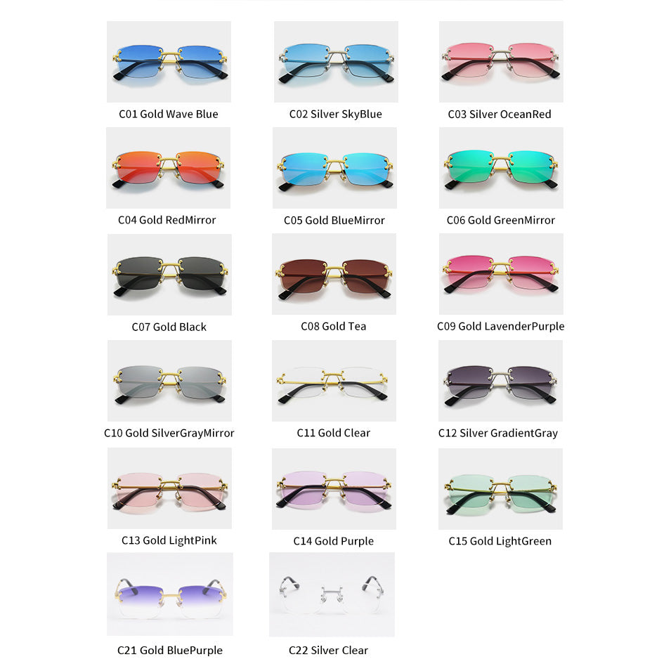 HBK gradient lens metal sunglasses rimless square blue uv400 high quality brown women sun glasses for men 2022 frameless