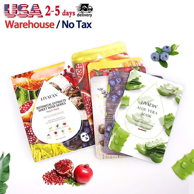 Beauty Mascarillasl Facial Skin Oil Control Whitening Face Skin Care Sheet Mask 7PCS Natural Plant Fruit Facial Mask