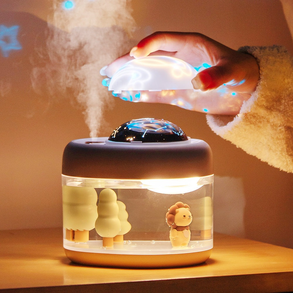 Rechargeable Night Light Star Projection Lamp Diver Cute Lion Air Humidifier Aroma Diffuser for Baby Bedroom Office Car Kid Gift