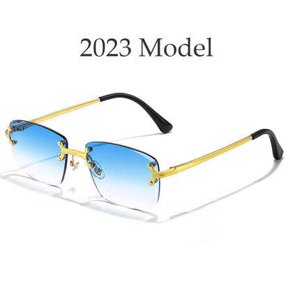 HBK Frameless trendy sunglasses 2023 luxury rectangle rimless sunglasses men women